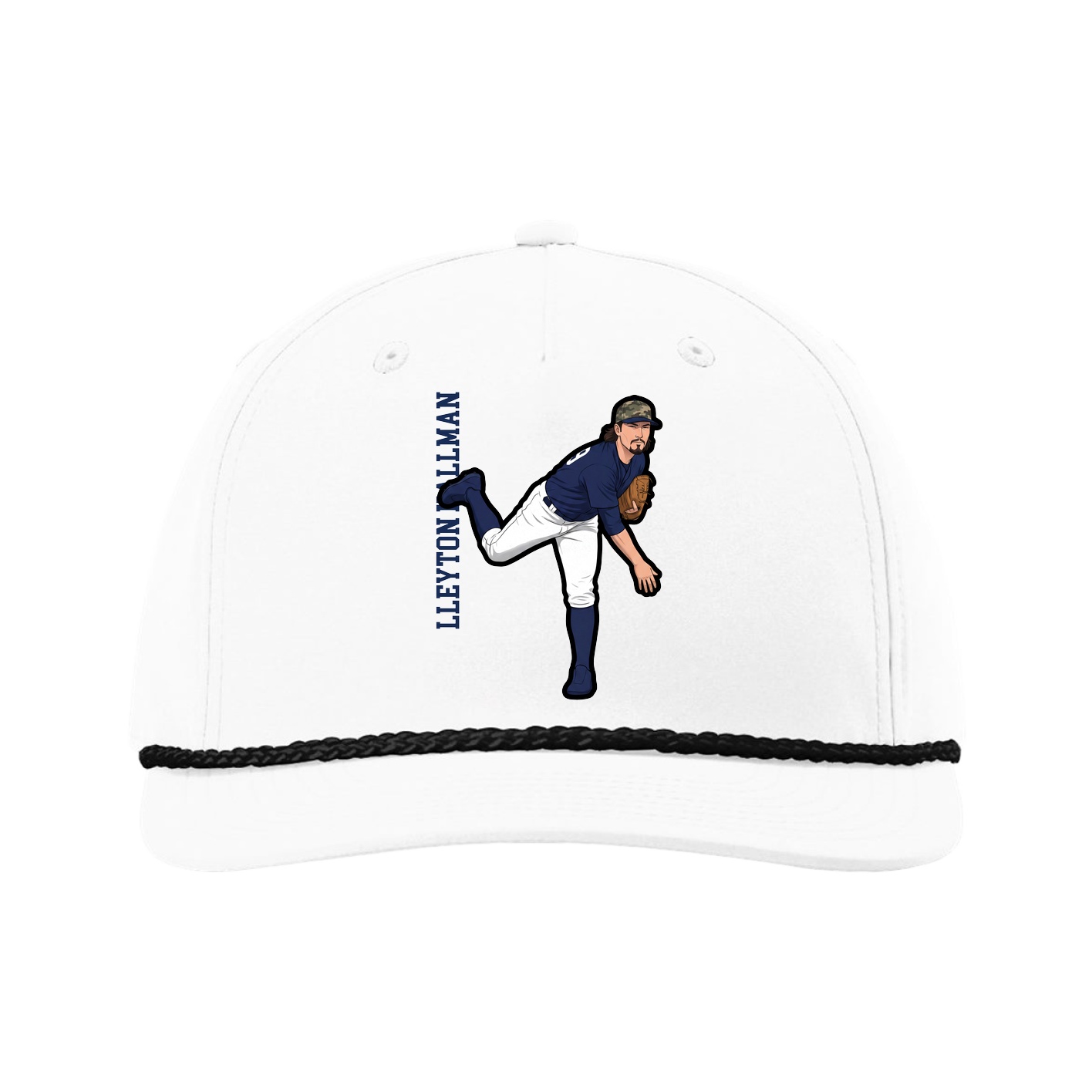Five-Panel Classic Rope Cap — Name Vertical in White