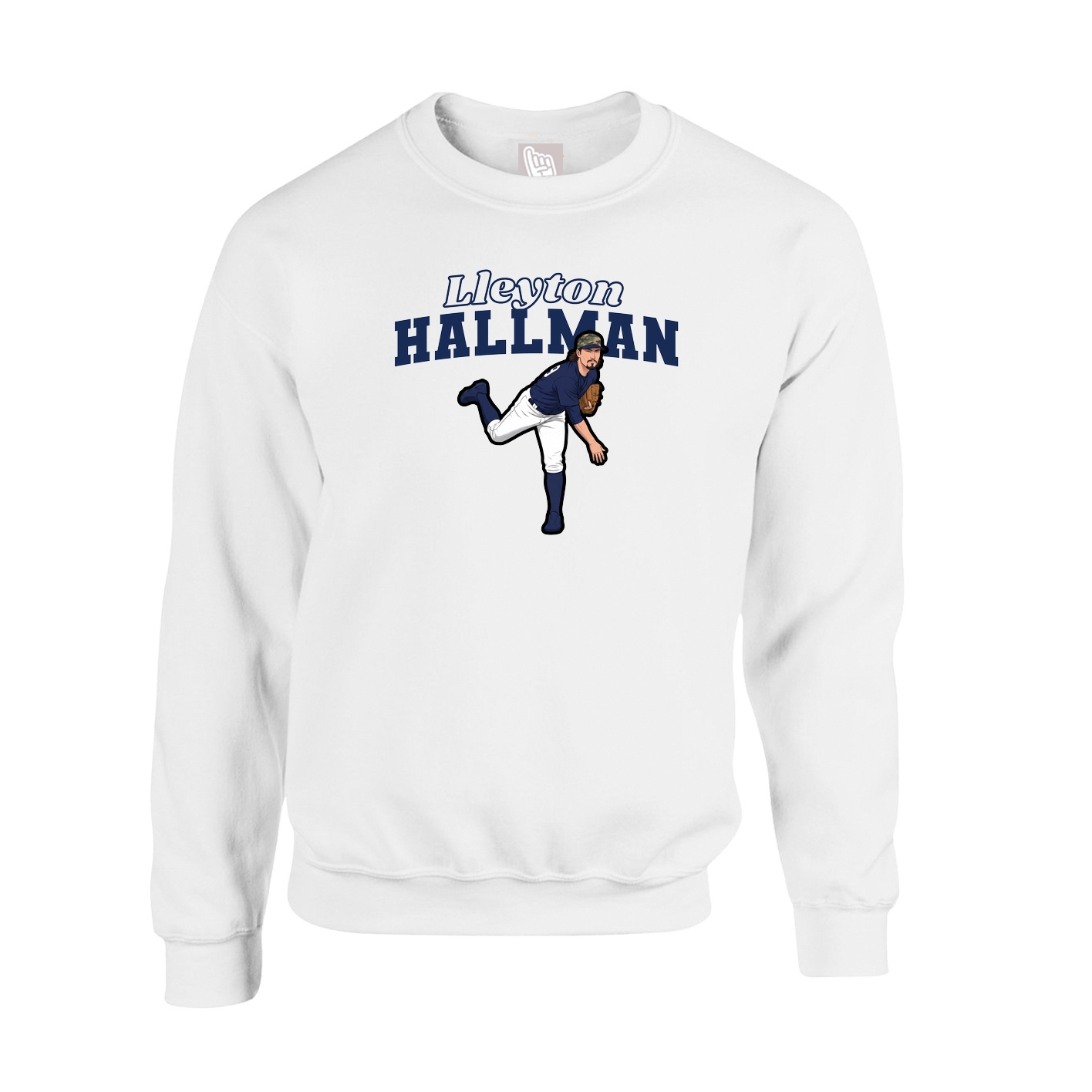 Fleece Crew — Name Arch in White