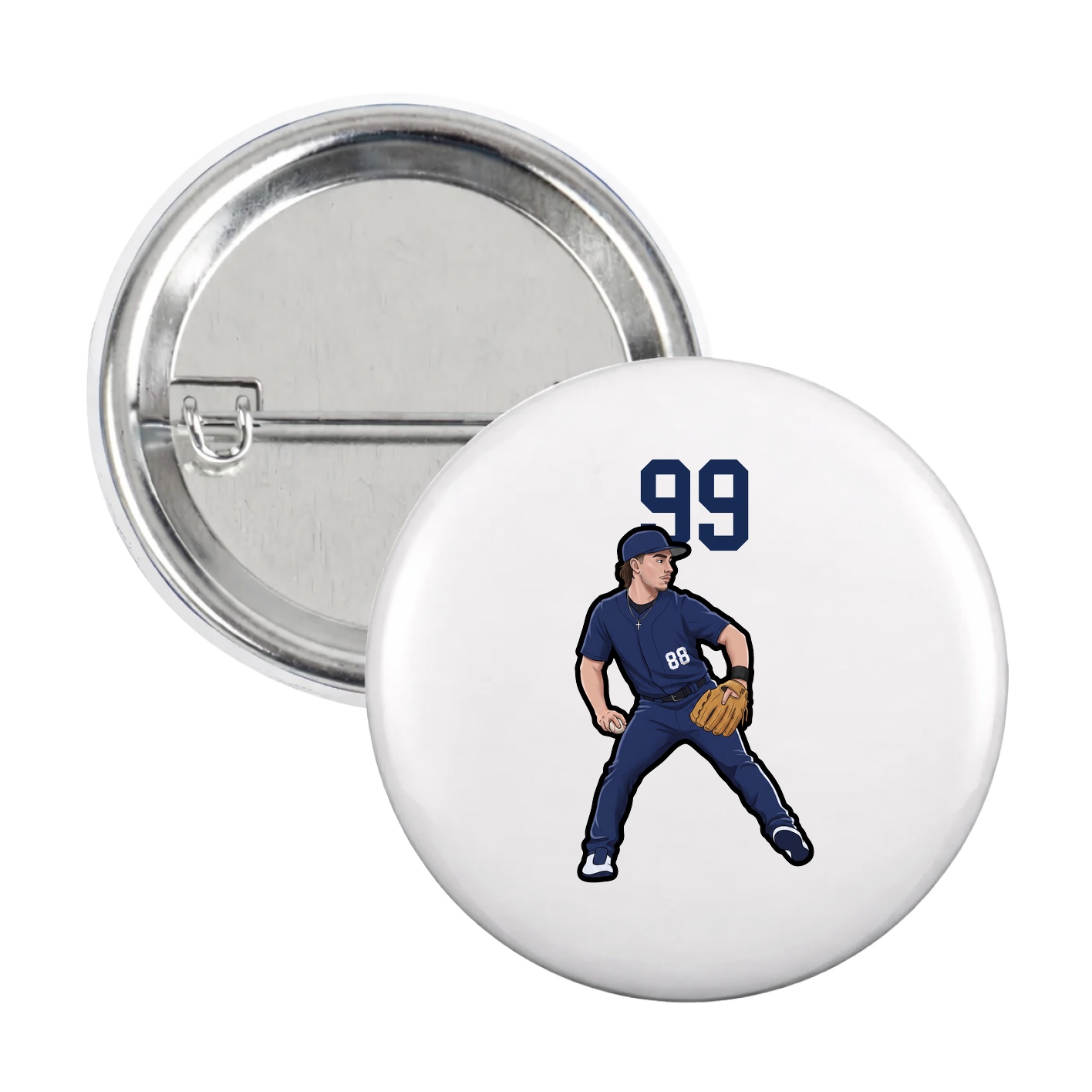 Game Day Button — Number Top in White