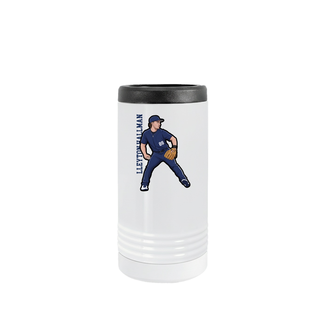 Slim Beverage Holder — Name Vertical in White