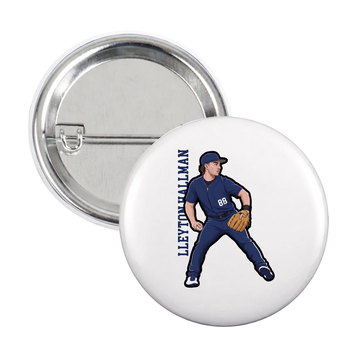 Game Day Button — Name Vertical in White