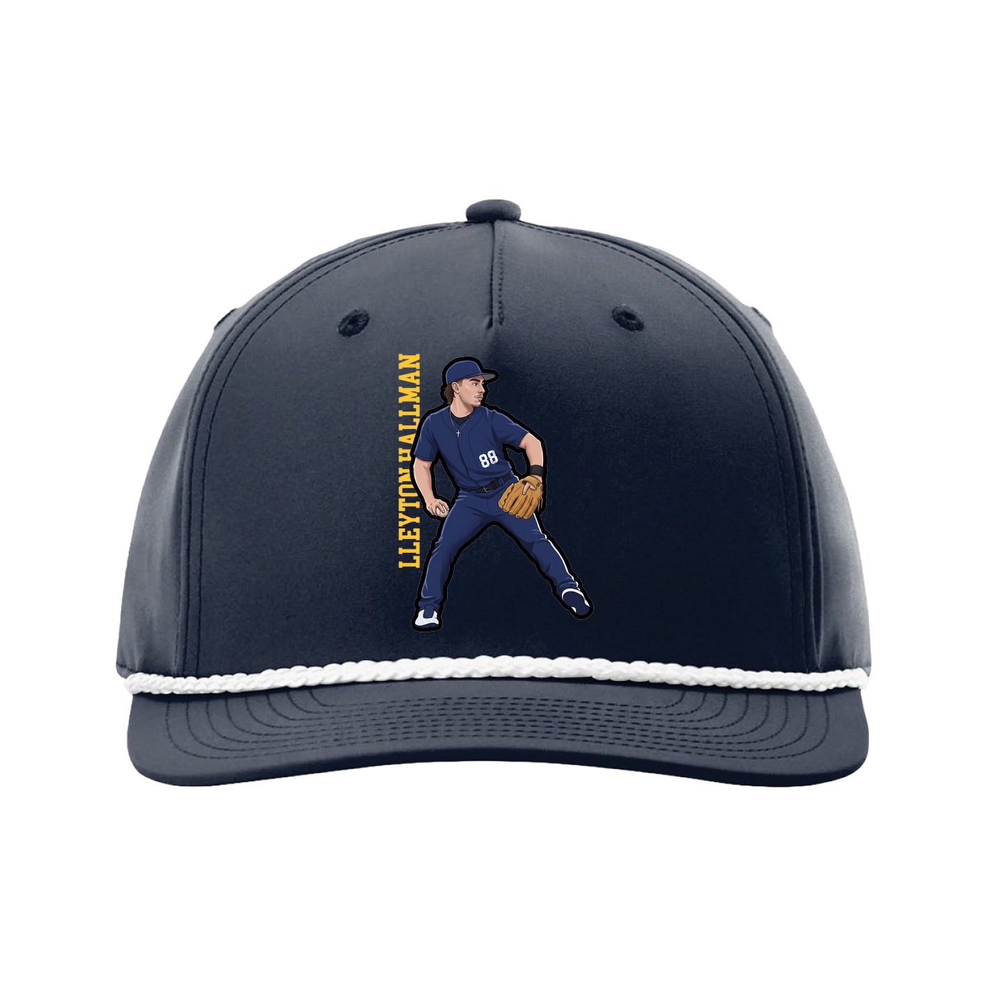 Five-Panel Classic Rope Cap — Name Vertical in Navy