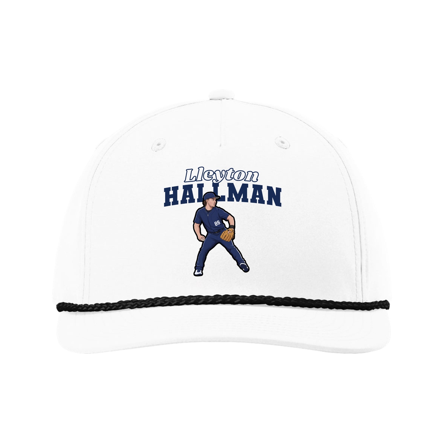 Five-Panel Classic Rope Cap — Name Arch in White