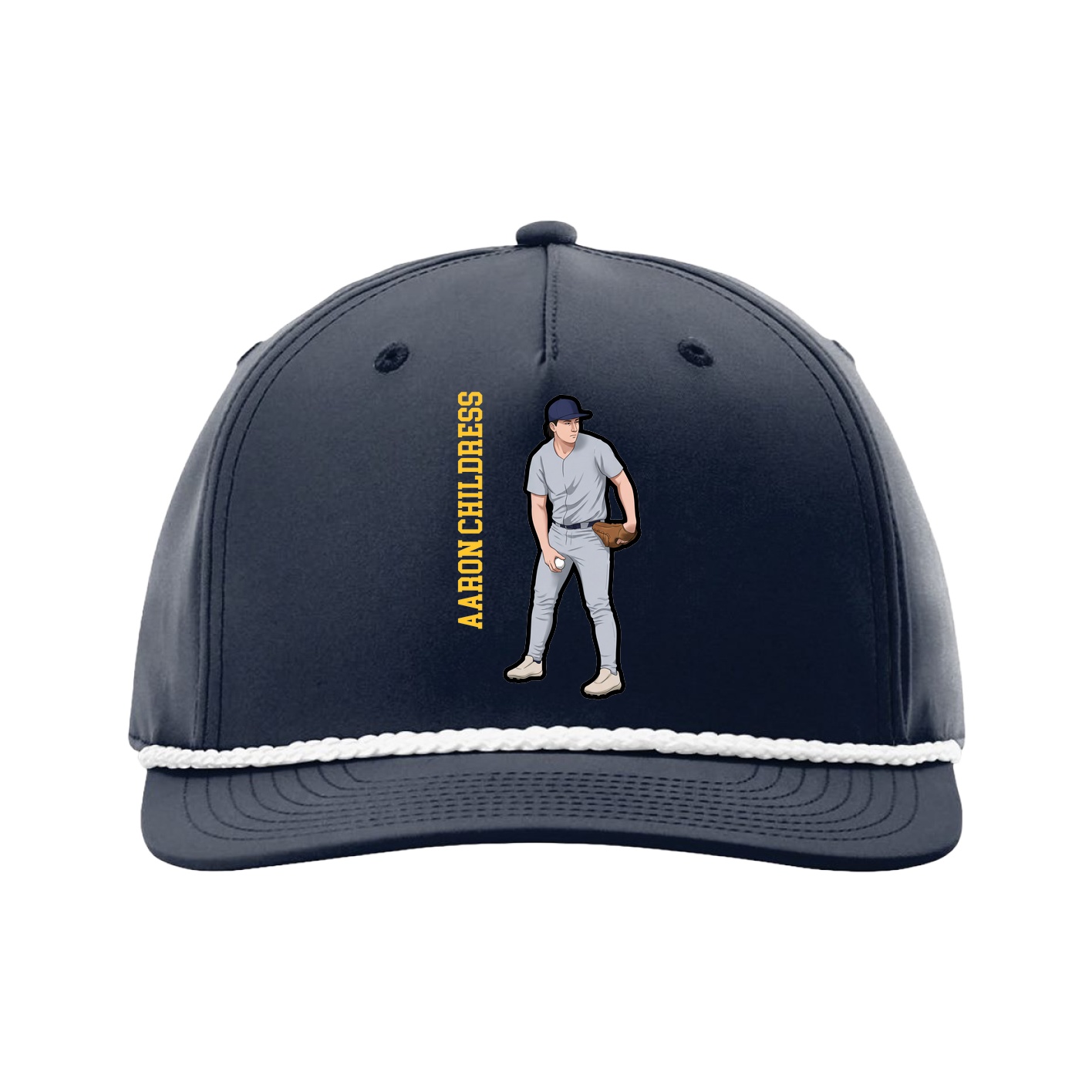 Five-Panel Classic Rope Cap — Name Vertical in Navy