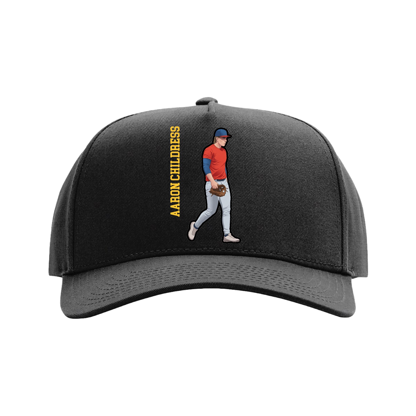 Full Fabric Five-Panel Champ Cap — Name Vertical in Black