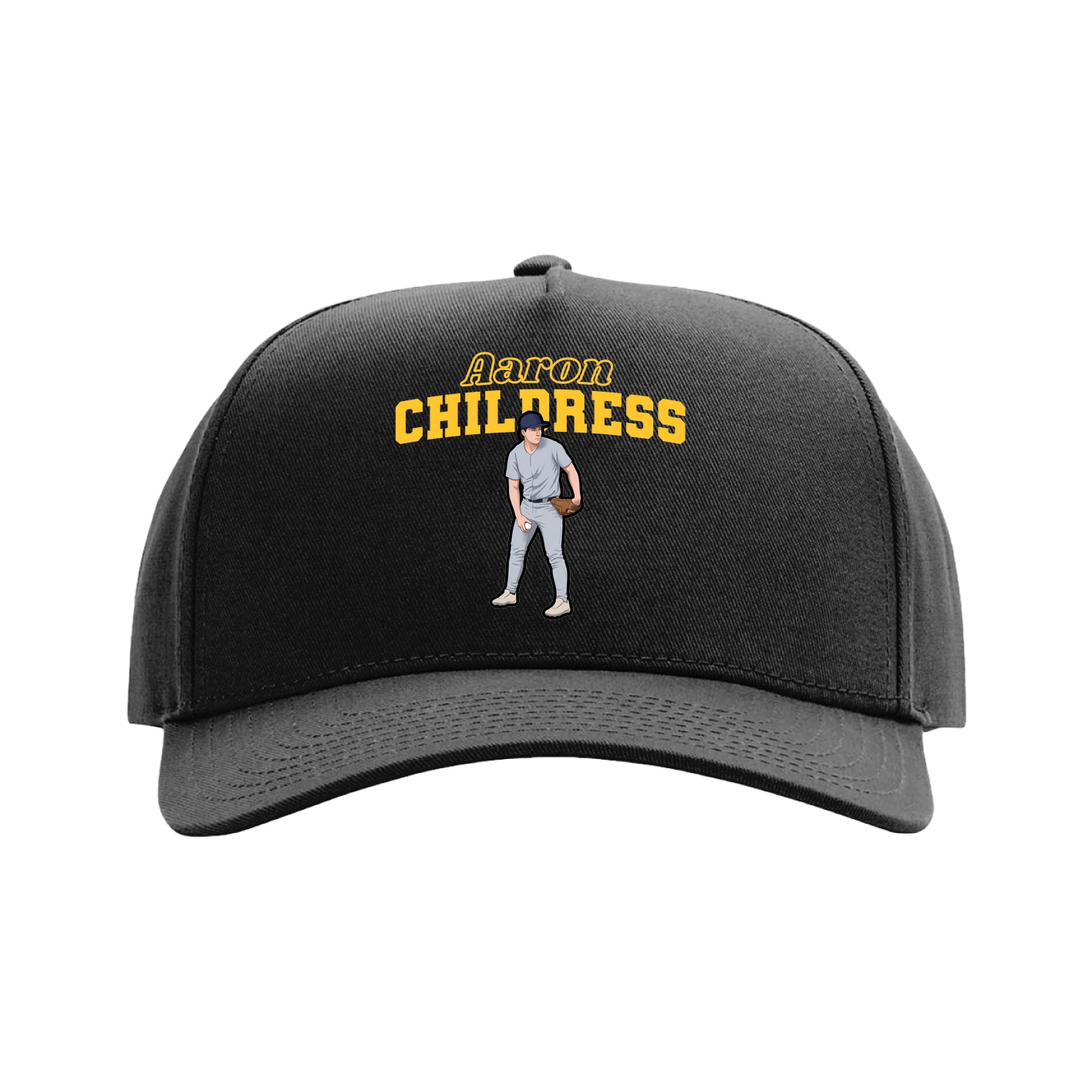 Full Fabric Five-Panel Champ Cap — Name Arch in Black