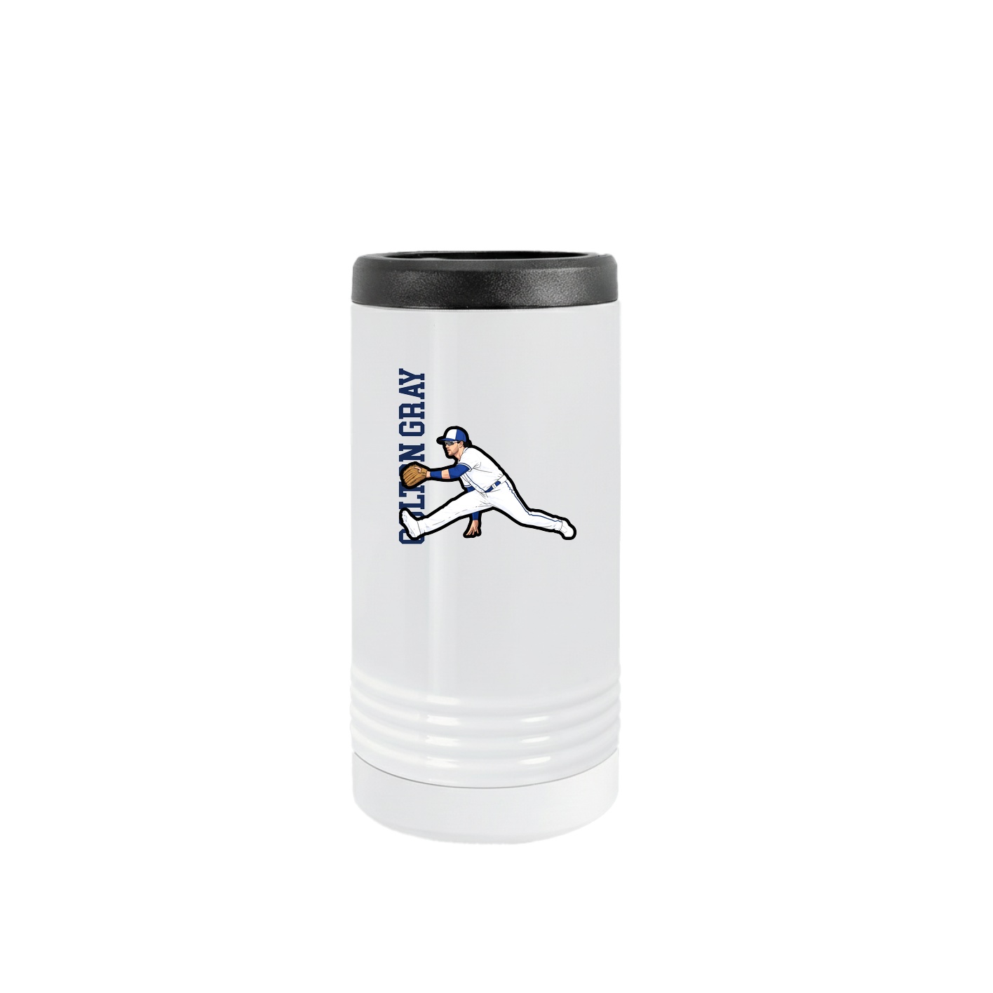 Slim Beverage Holder — Name Vertical in White