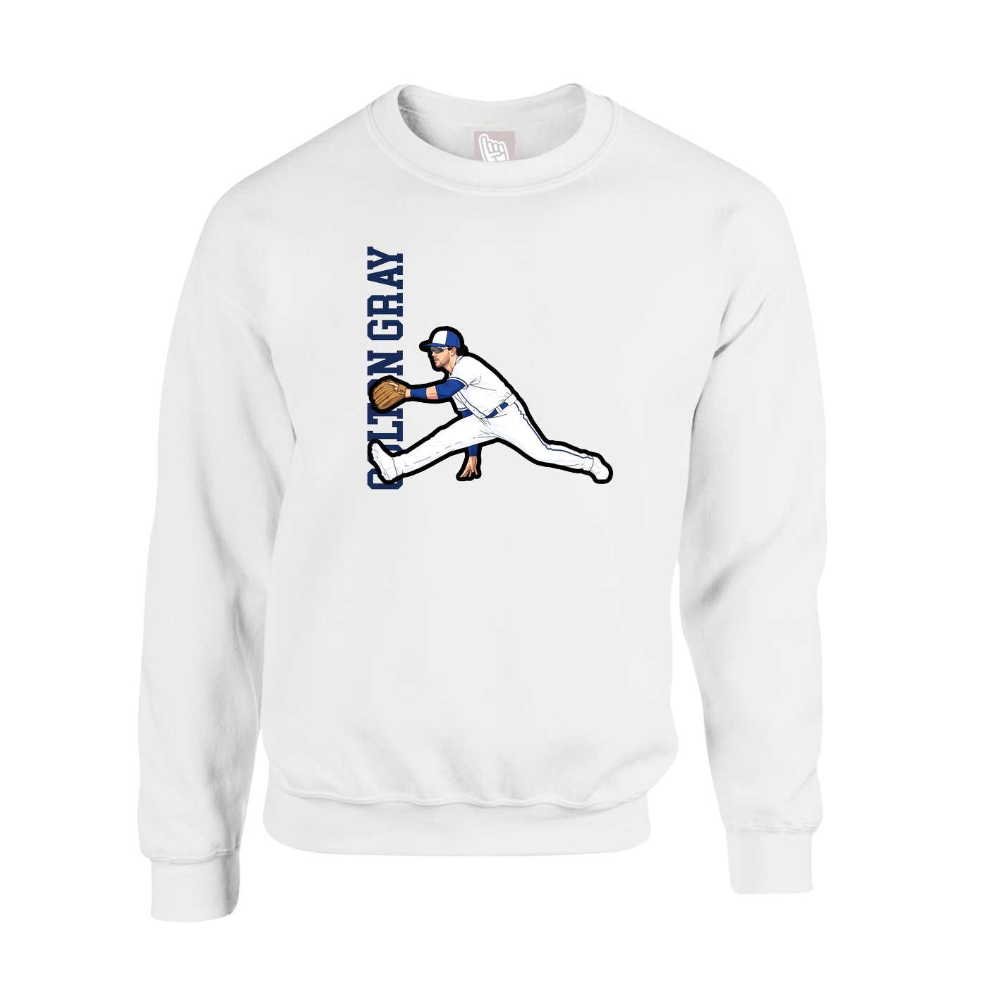 Fleece Crew — Name Vertical in White