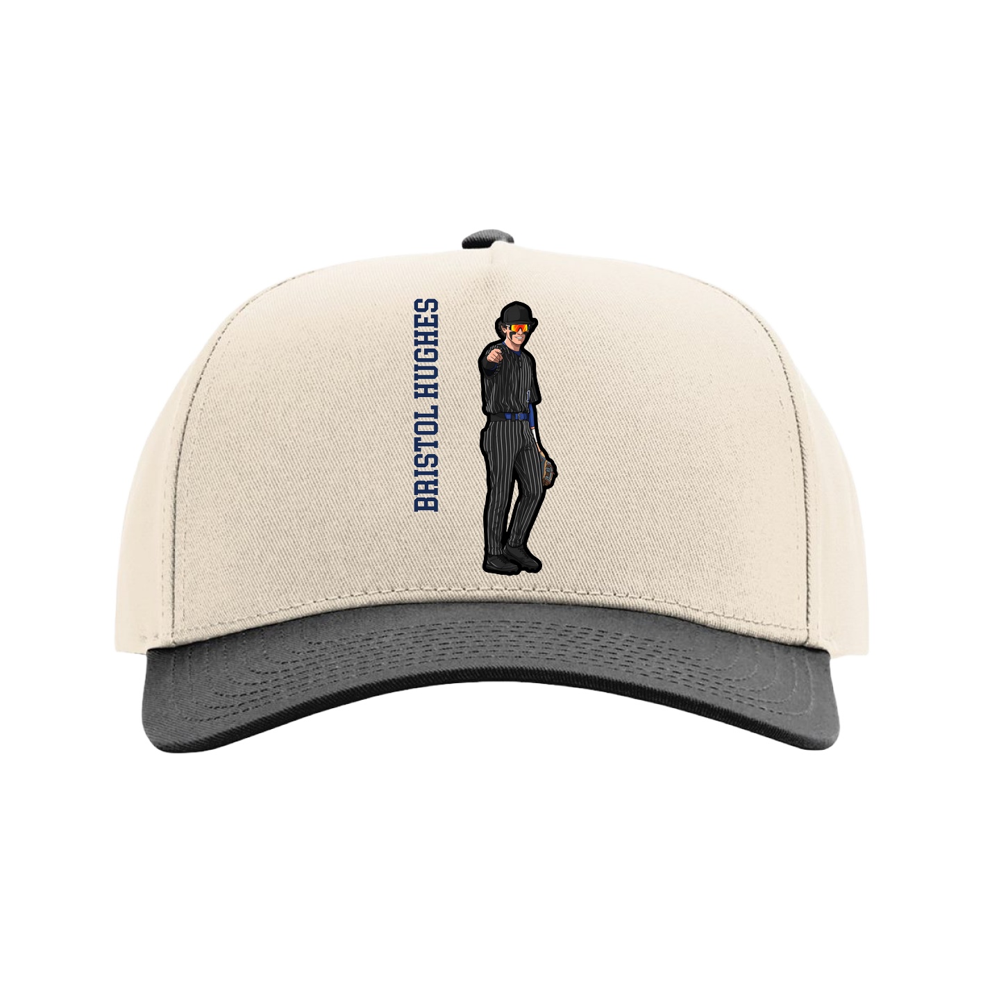 Full Fabric Five-Panel Champ Cap — Name Vertical in Cream/Black