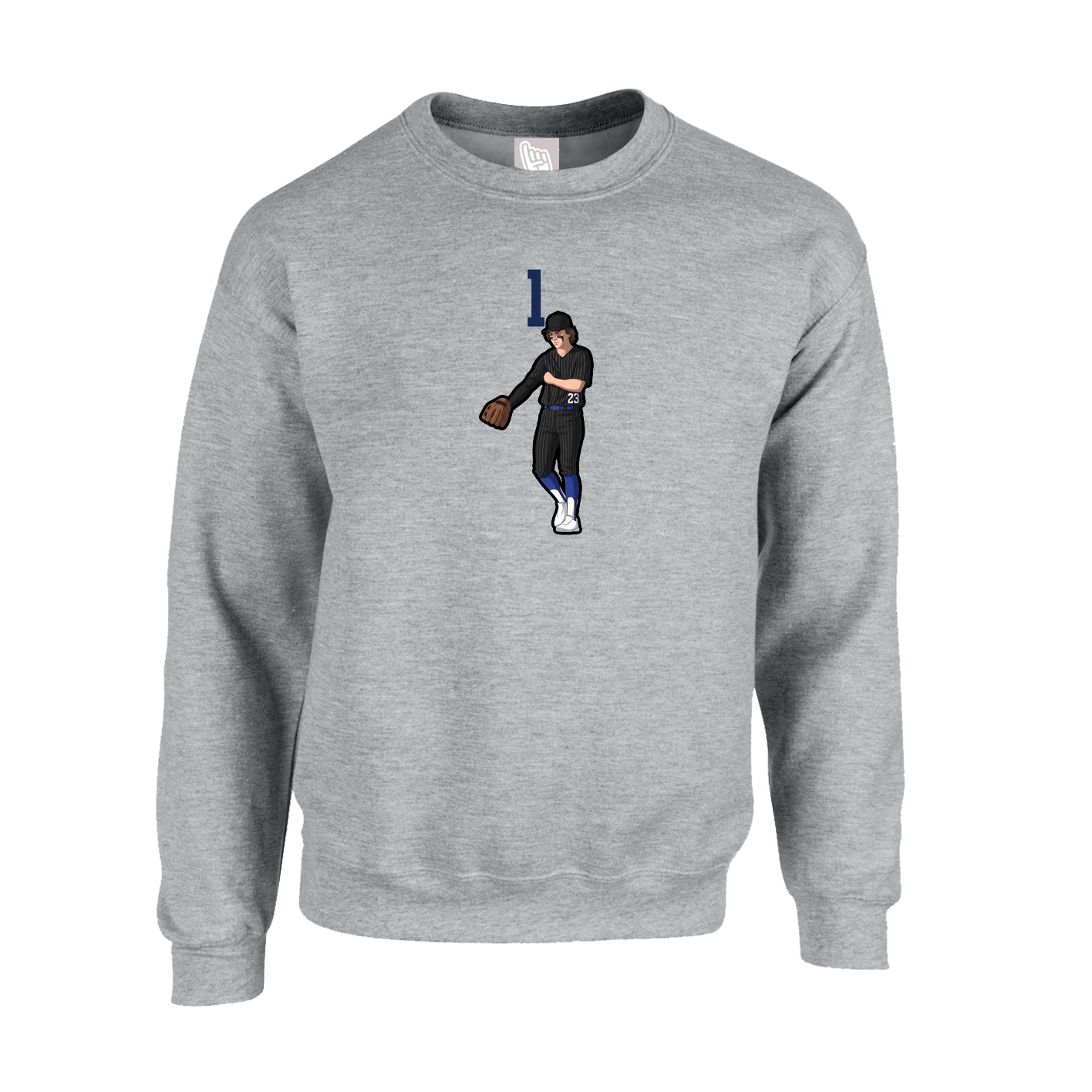Fleece Crew — Number Top in Grey