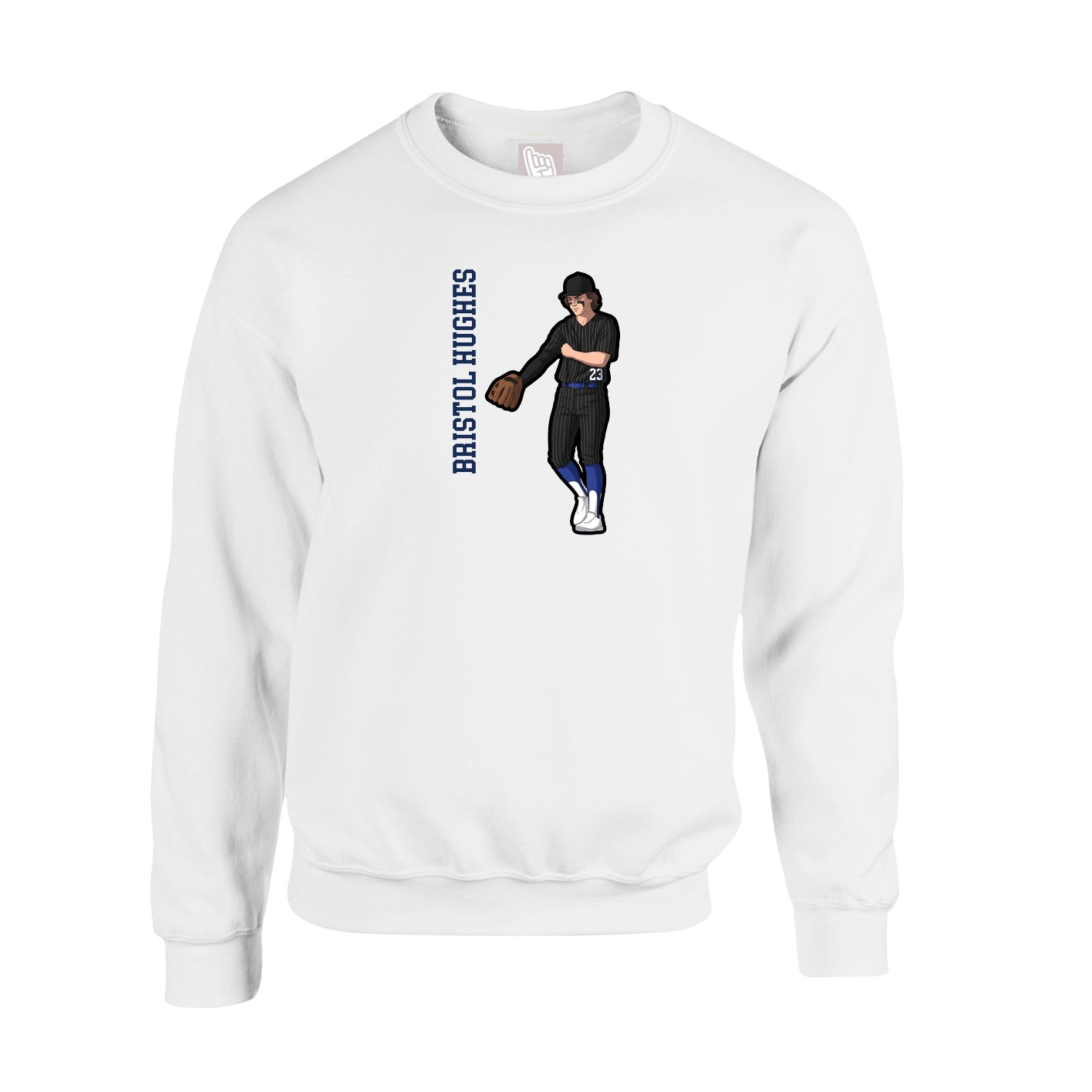 Fleece Crew — Name Vertical in White