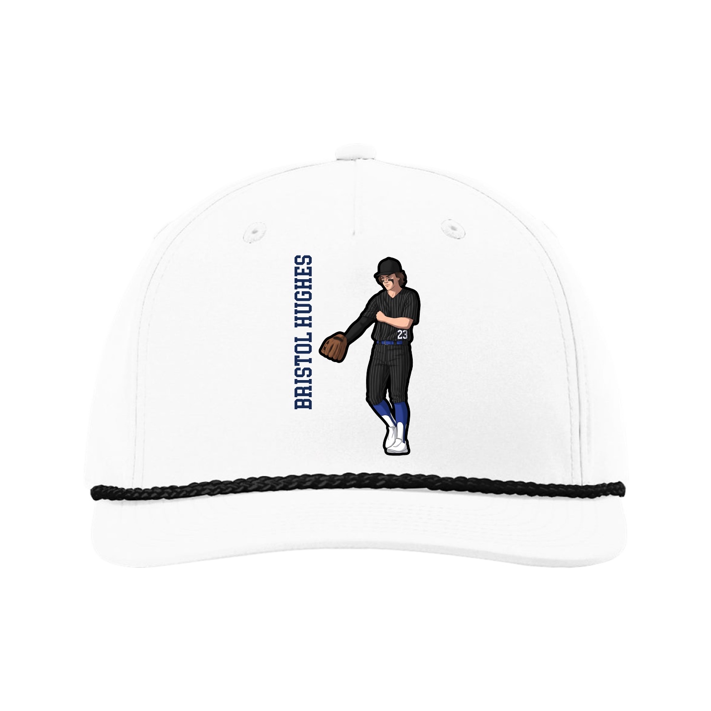 Five-Panel Classic Rope Cap — Name Vertical in White