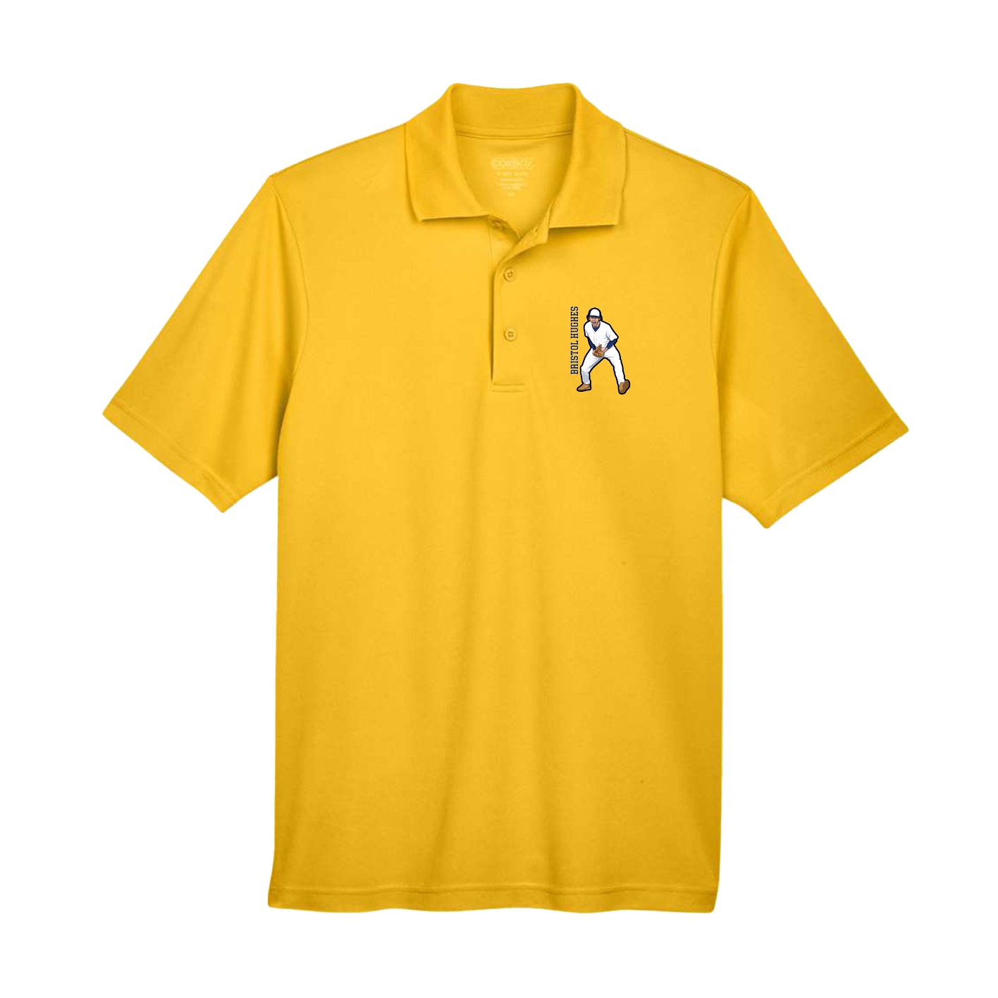 Performance Polo — Name Vertical in Gold