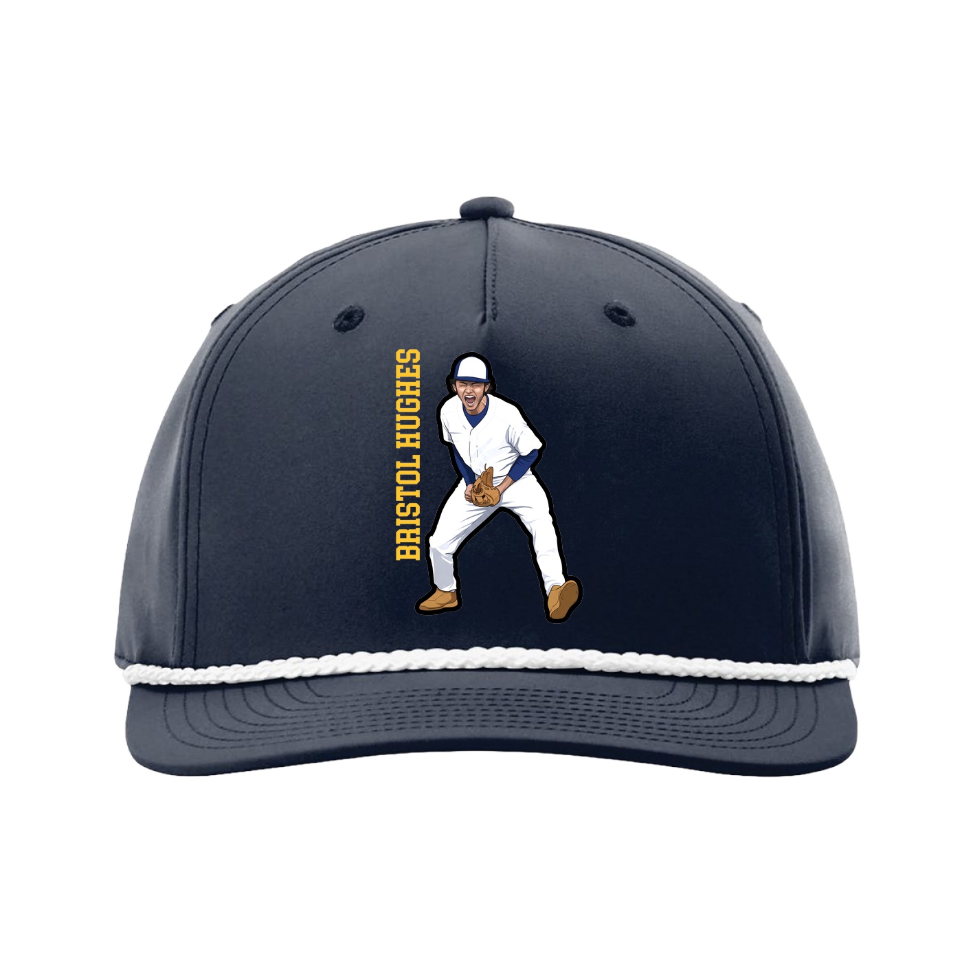 Five-Panel Classic Rope Cap — Name Vertical in Navy