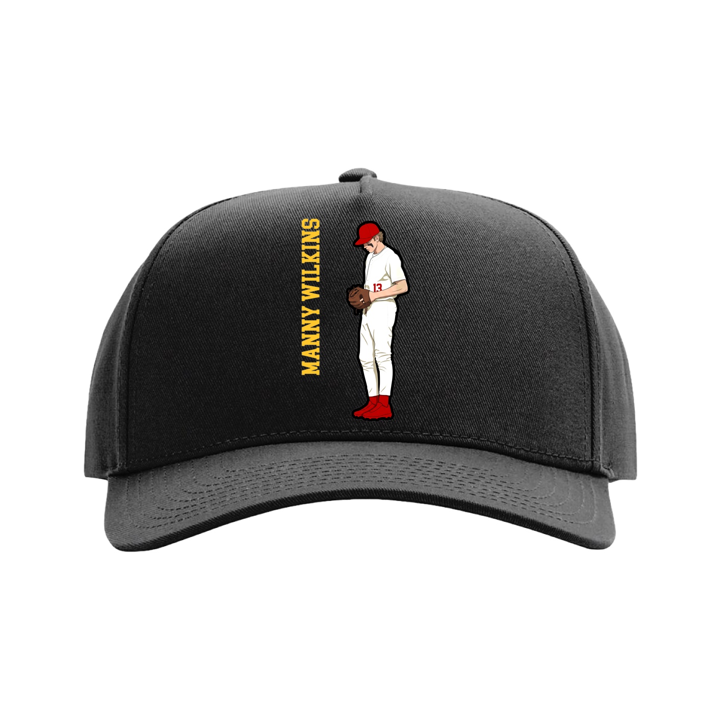 Full Fabric Five-Panel Champ Cap — Name Vertical in Black
