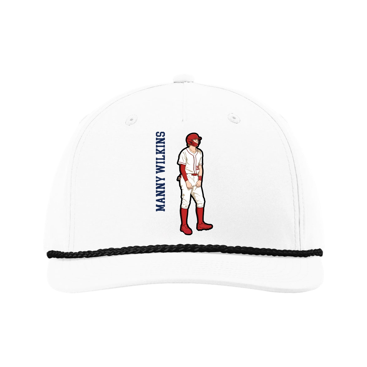 Five-Panel Classic Rope Cap — Name Vertical in White