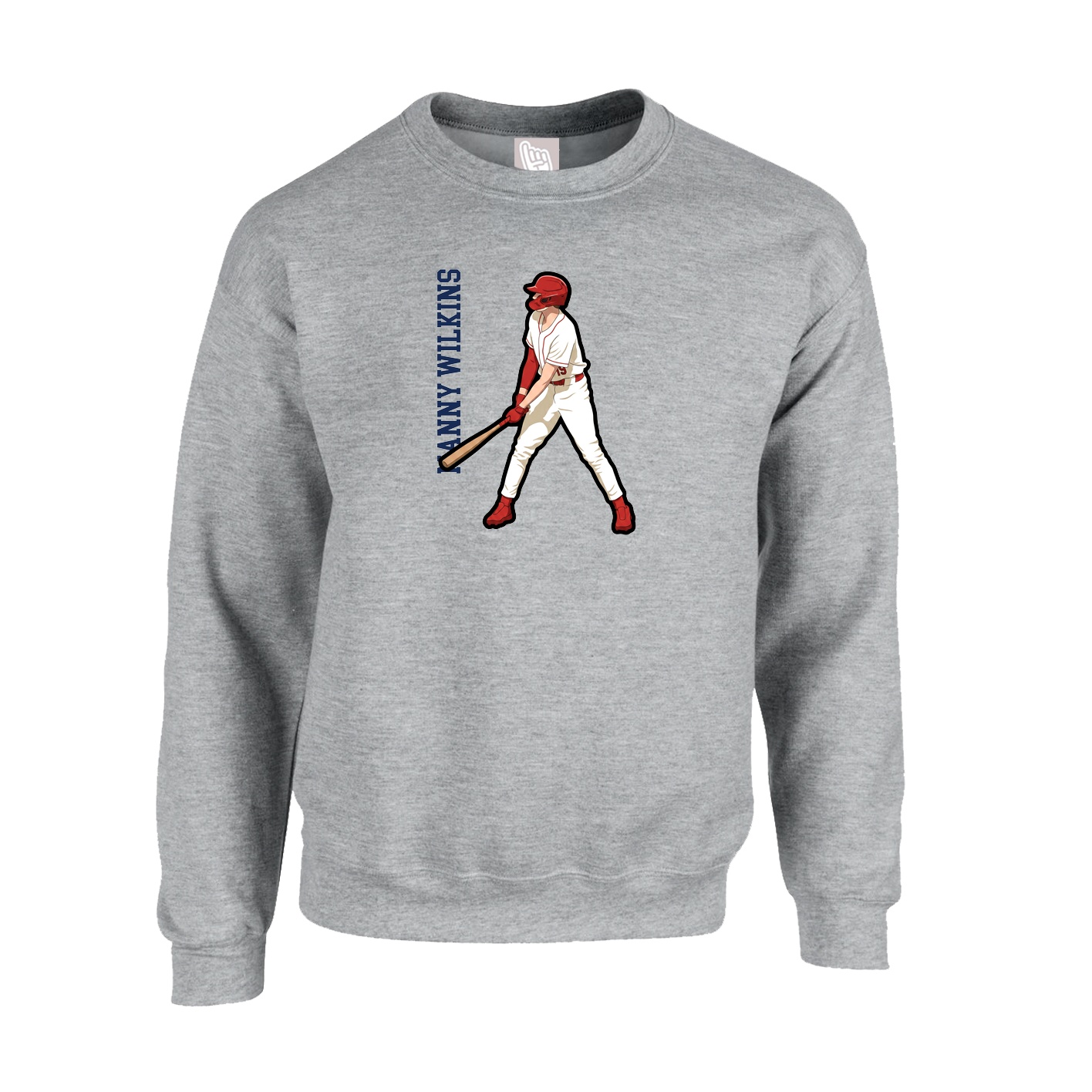 Fleece Crew — Name Vertical in Grey