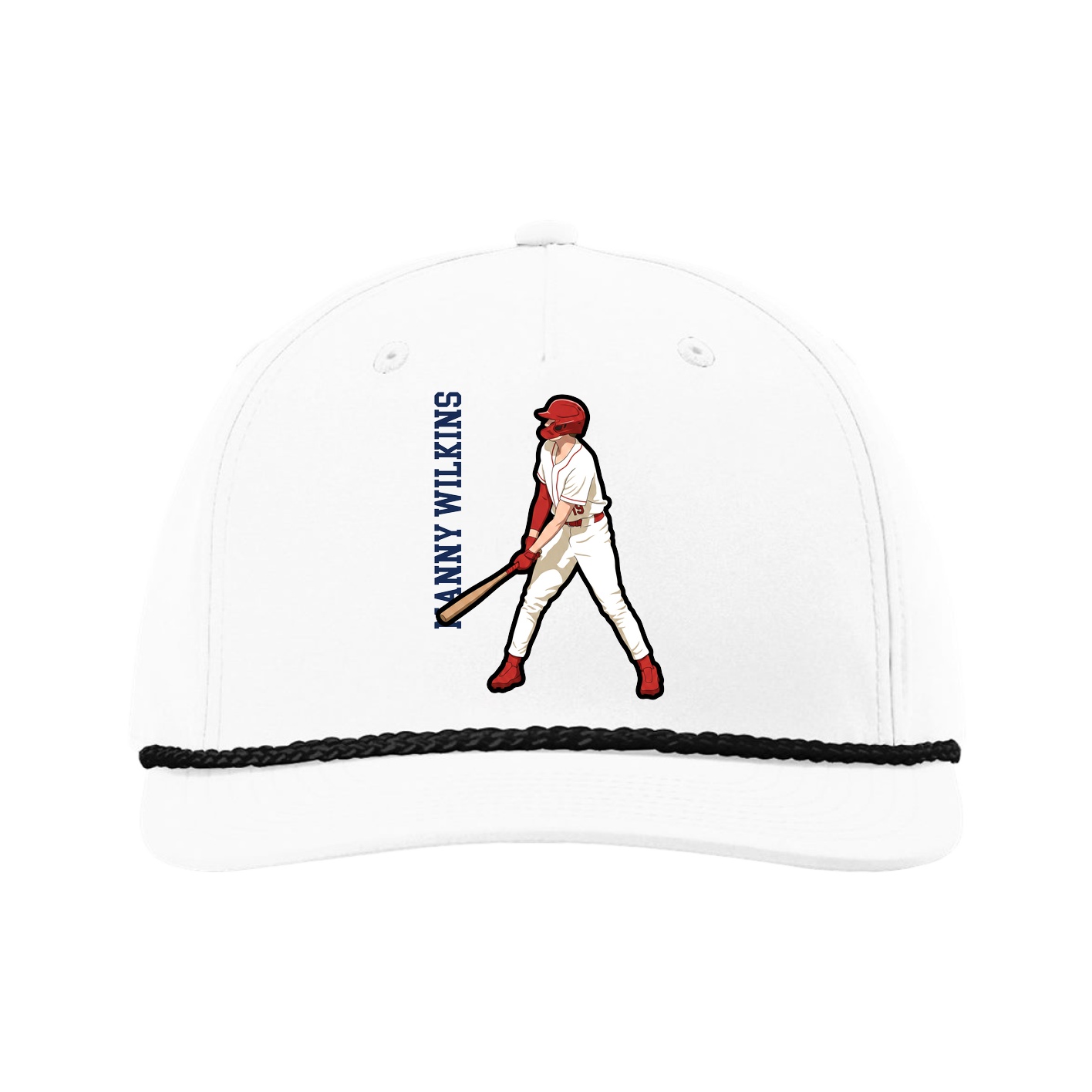 Five-Panel Classic Rope Cap — Name Vertical in White