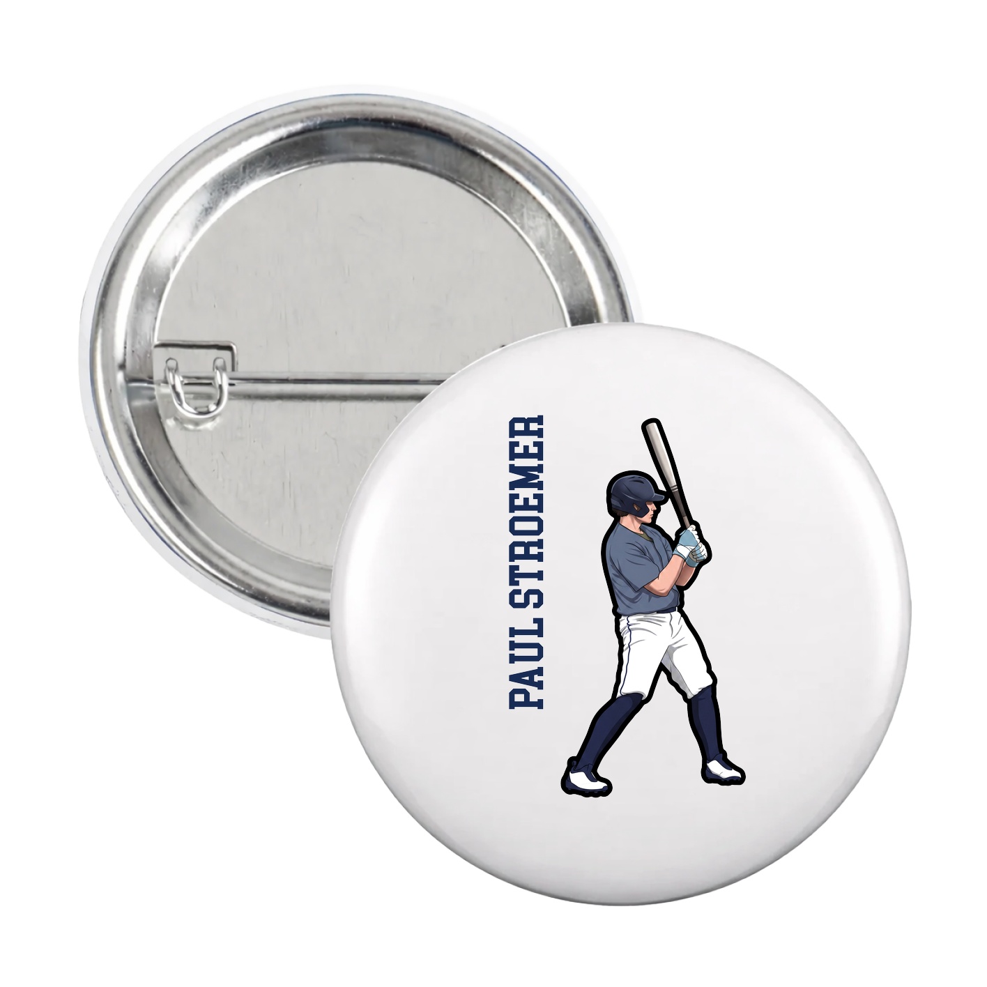 Game Day Button — Name Vertical in White