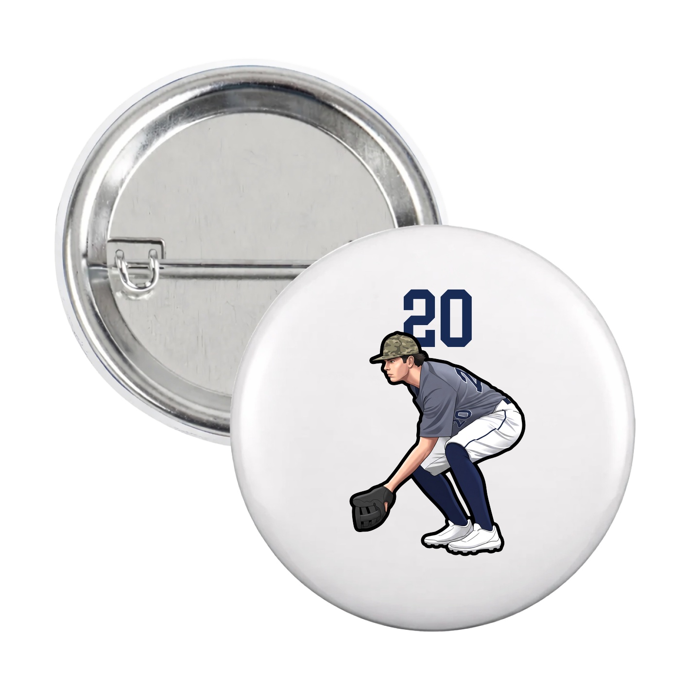 Game Day Button — Number Top in White