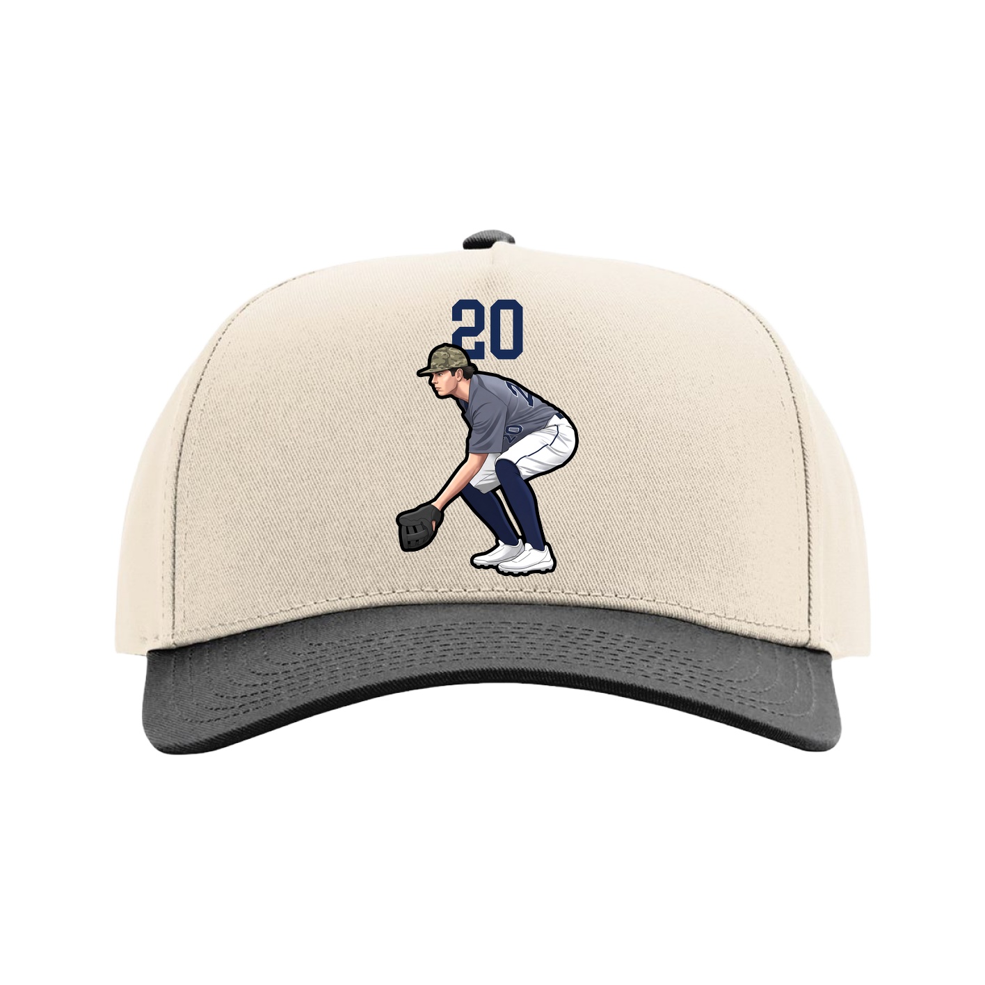 Full Fabric Five-Panel Champ Cap — Number Top in Cream/Black