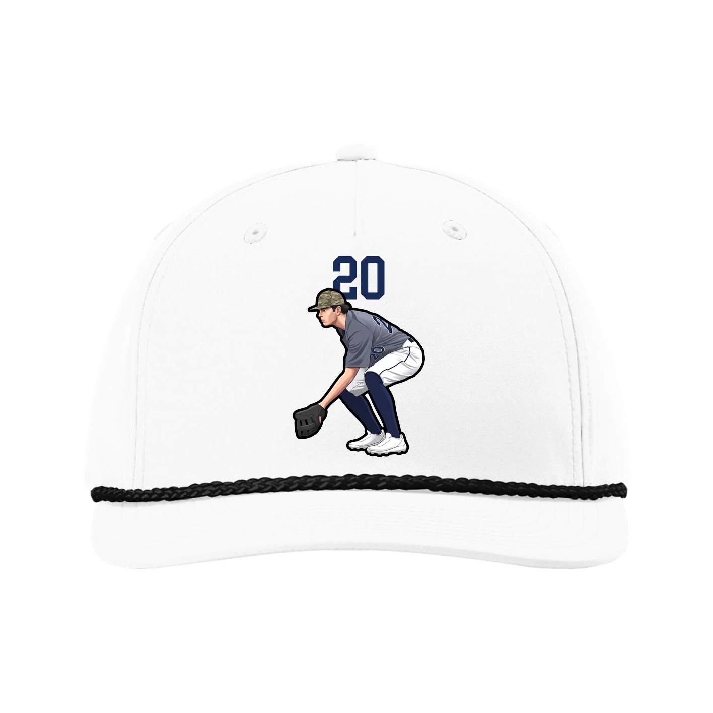 Five-Panel Classic Rope Cap — Number Top in White