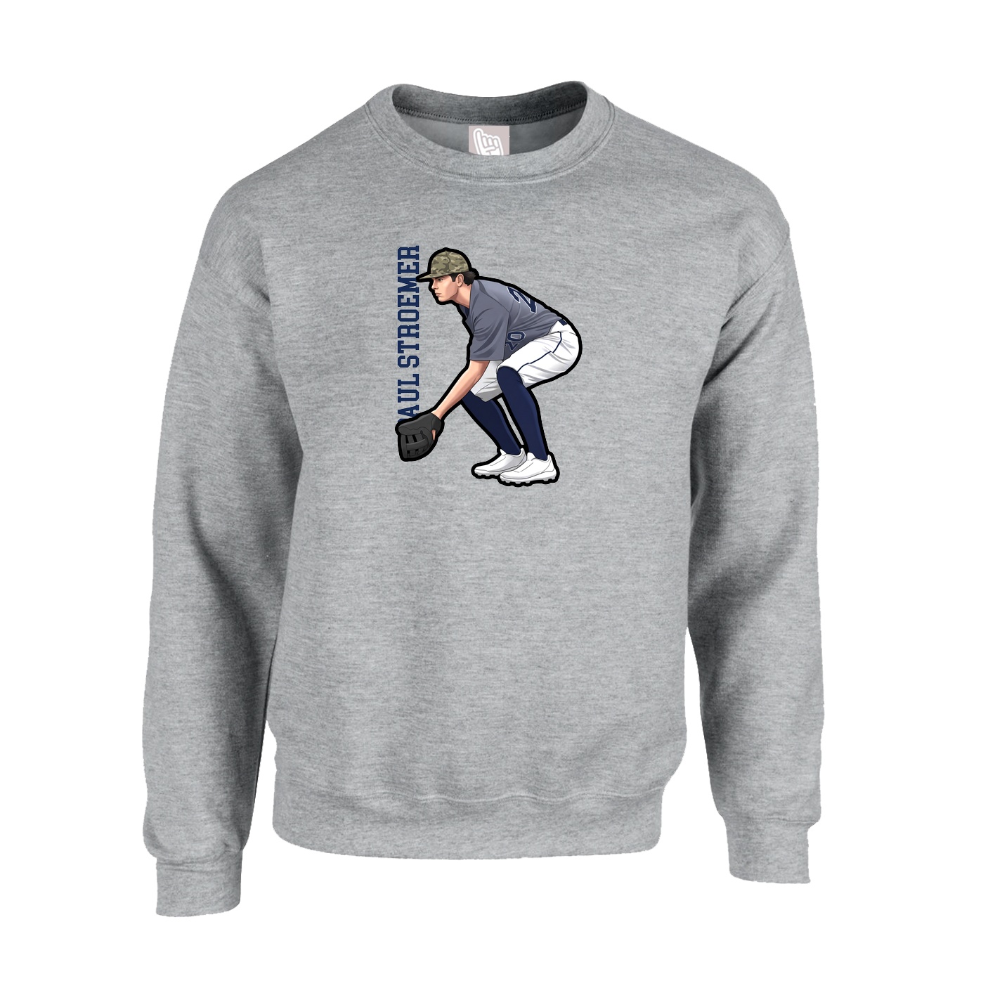 Fleece Crew — Name Vertical in Grey