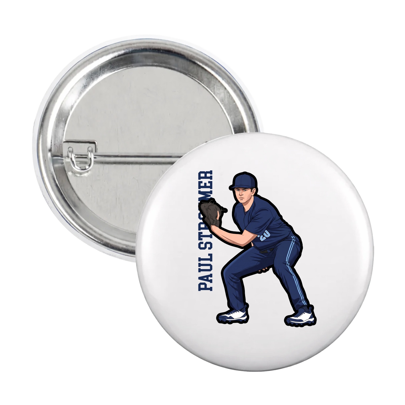 Game Day Button — Name Vertical in White