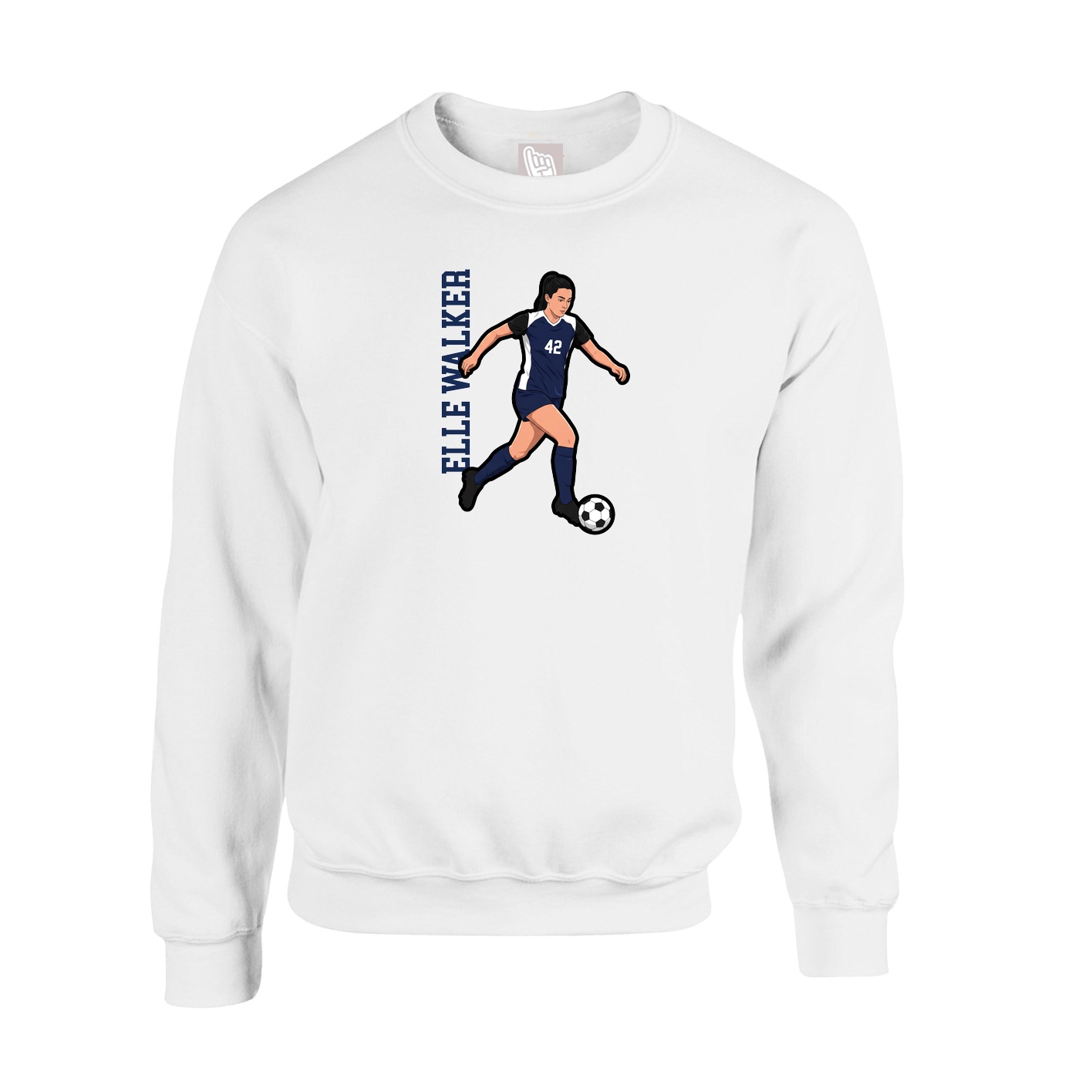 Fleece Crew — Name Vertical in White
