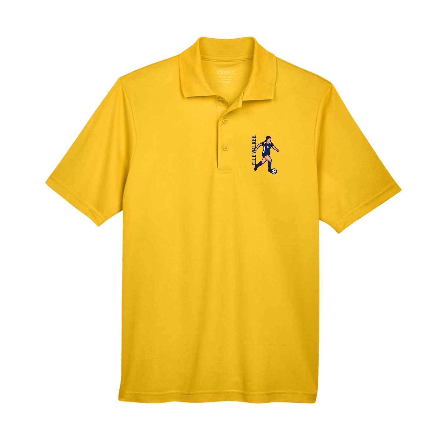 Performance Polo — Name Vertical in Gold