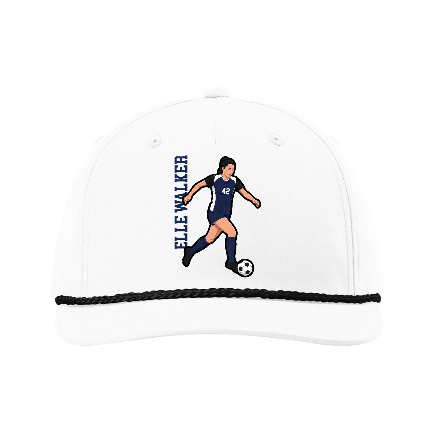 Five-Panel Classic Rope Cap — Name Vertical in White