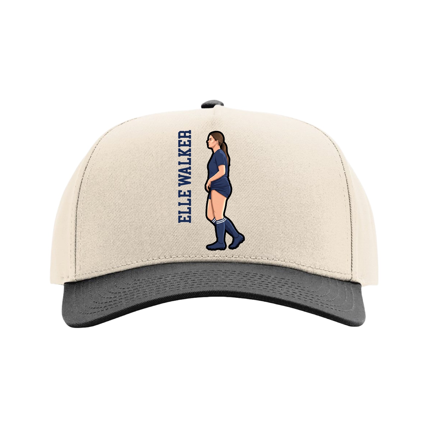 Full Fabric Five-Panel Champ Cap — Name Vertical in Cream/Black