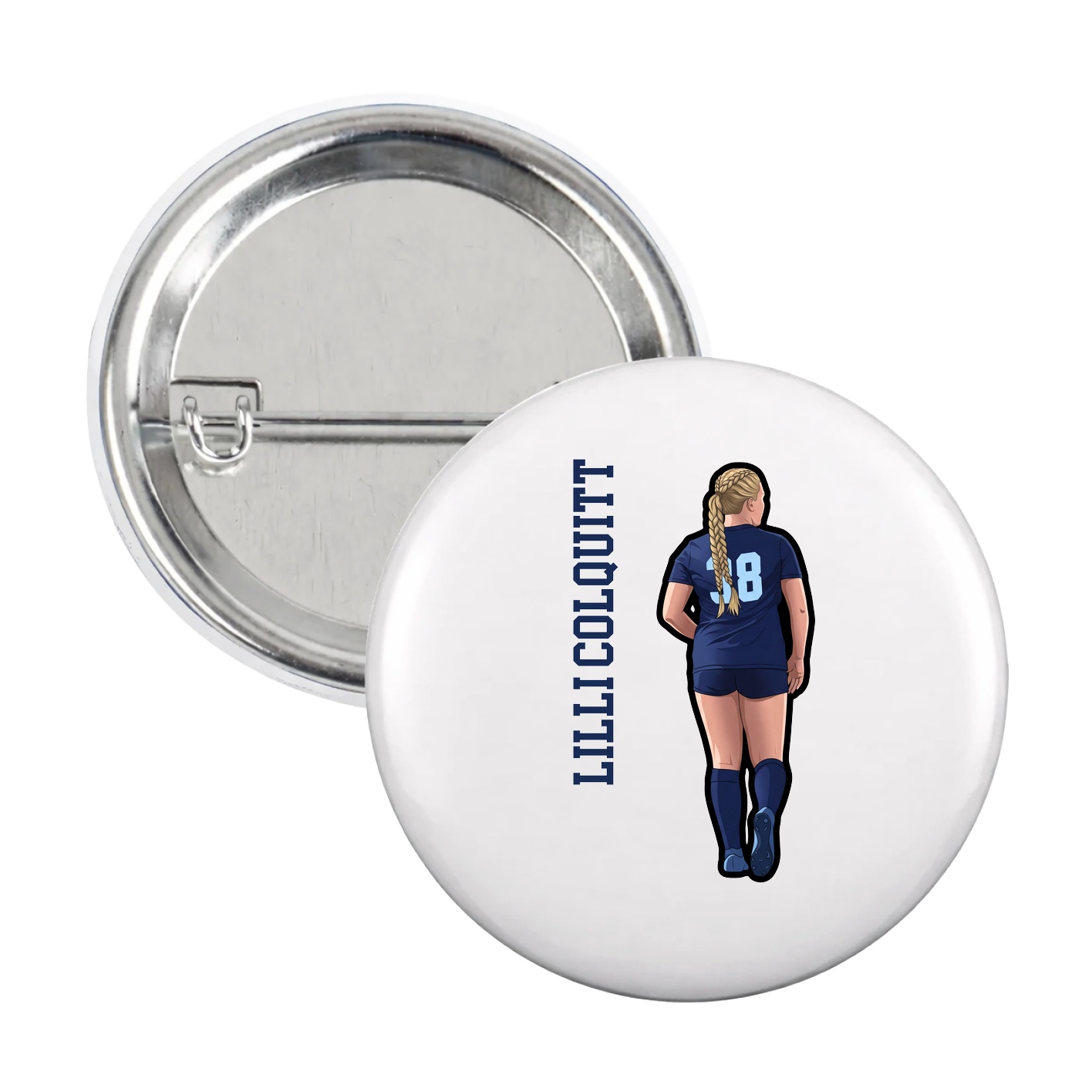 Game Day Button — Name Vertical in White