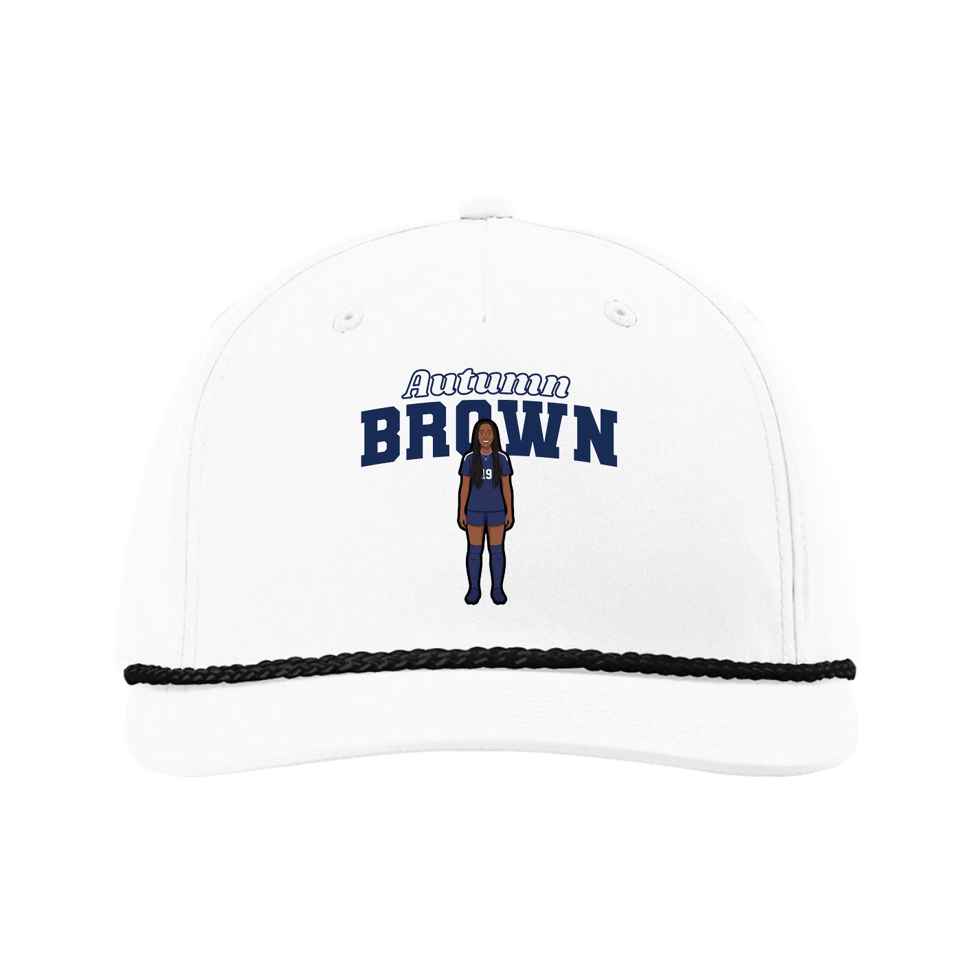 Five-Panel Classic Rope Cap — Name Arch in White