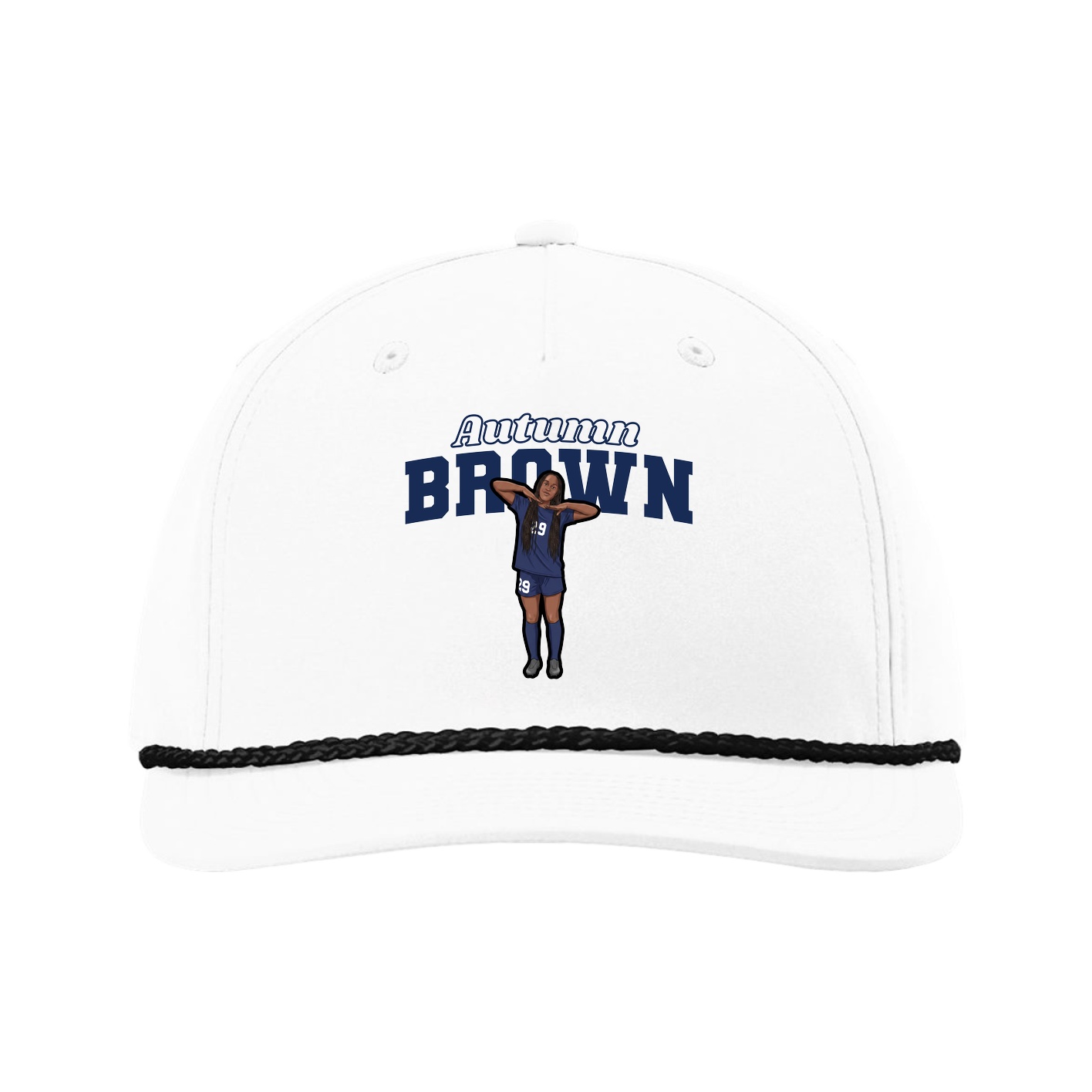 Five-Panel Classic Rope Cap — Name Arch in White