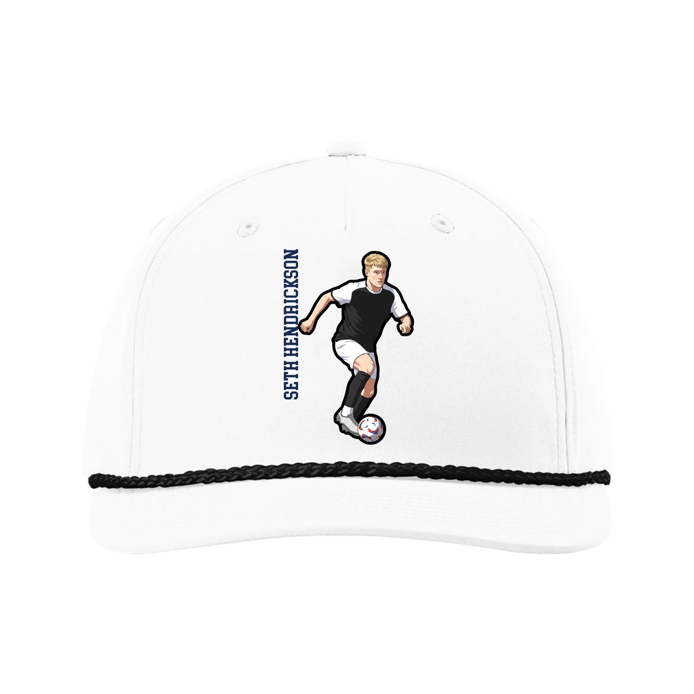 Five-Panel Classic Rope Cap — Name Vertical in White