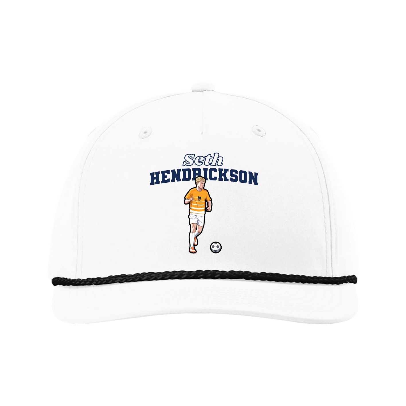 Five-Panel Classic Rope Cap — Name Arch in White
