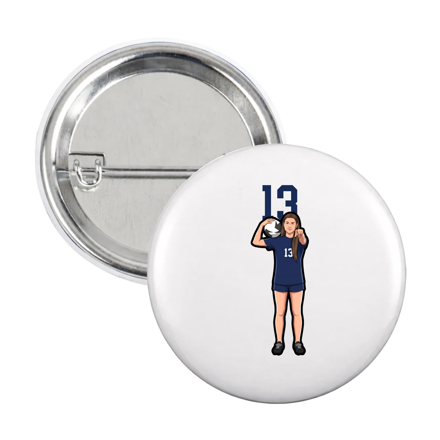 Game Day Button — Number Top in White
