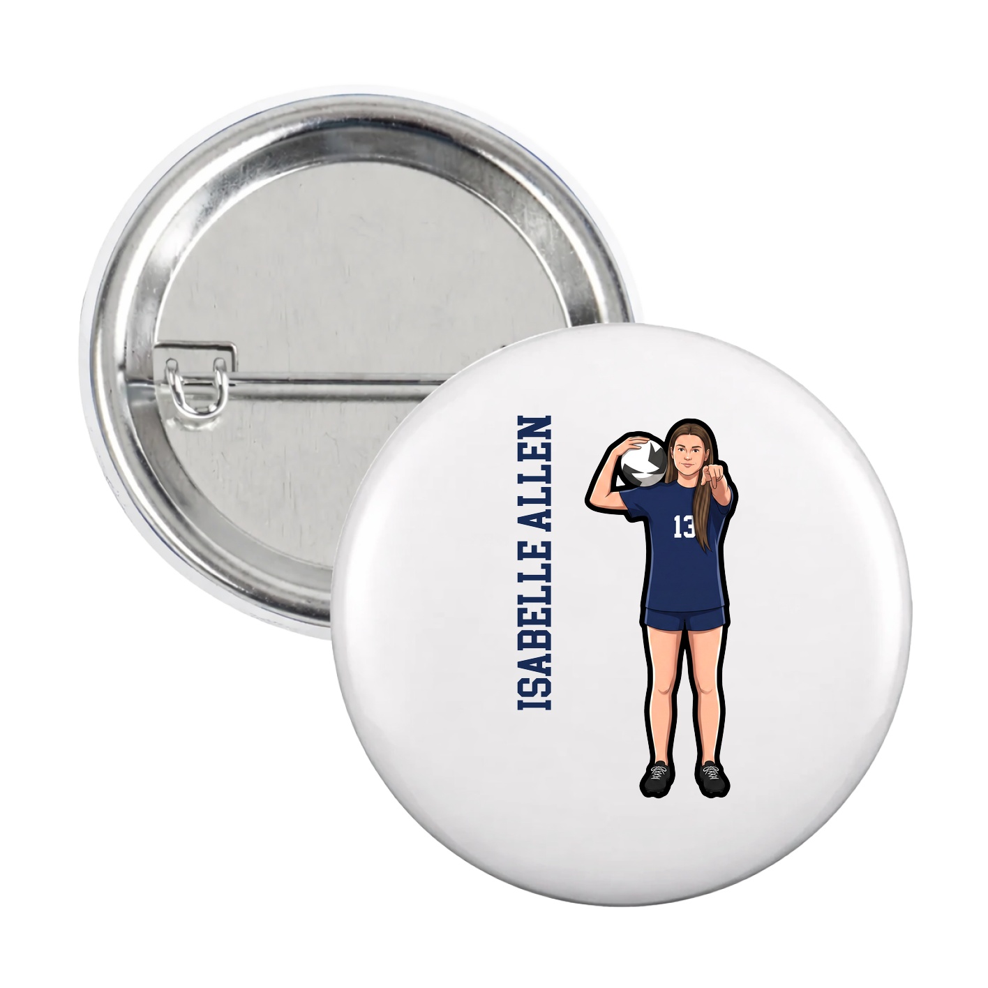 Game Day Button — Name Vertical in White