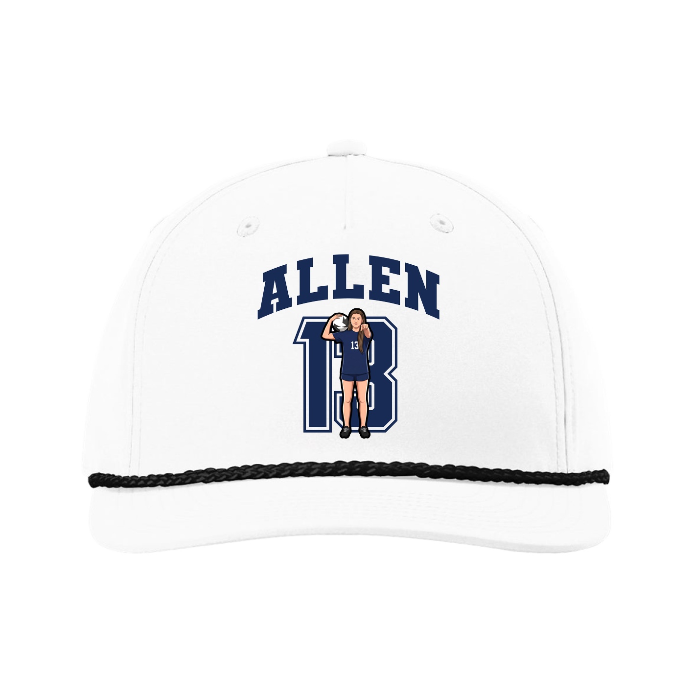 Five-Panel Classic Rope Cap — Number in White