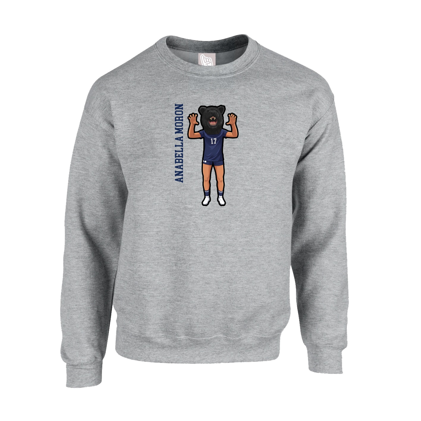 Fleece Crew — Name Vertical in Grey