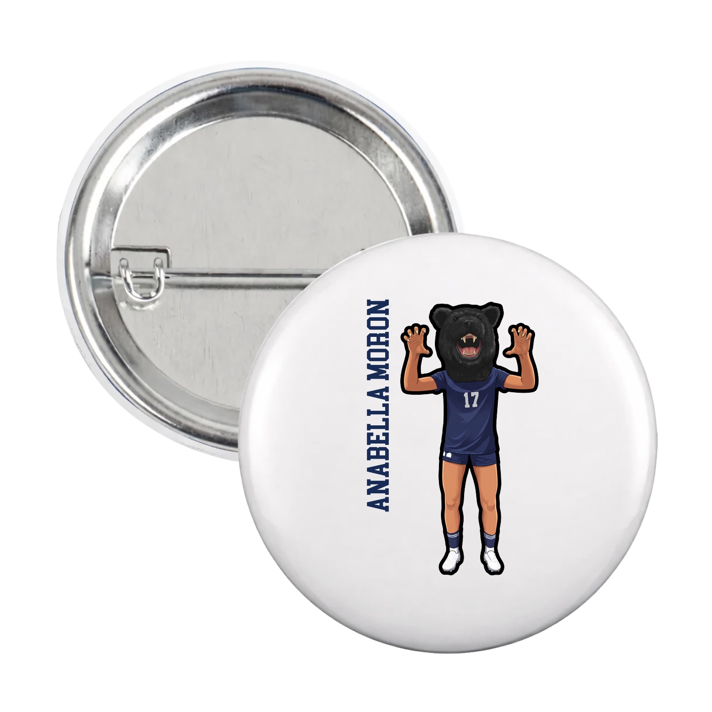 Game Day Button — Name Vertical in White