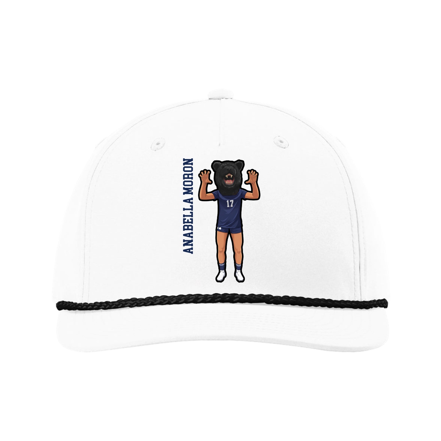 Five-Panel Classic Rope Cap — Name Vertical in White