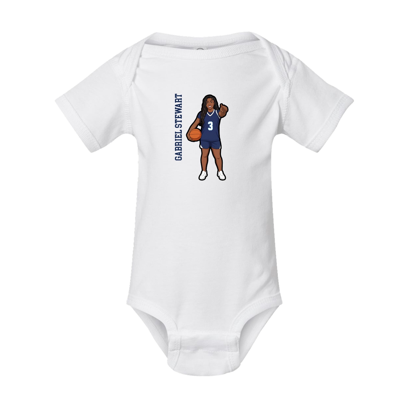 Baby Onesie — Name Vertical in White