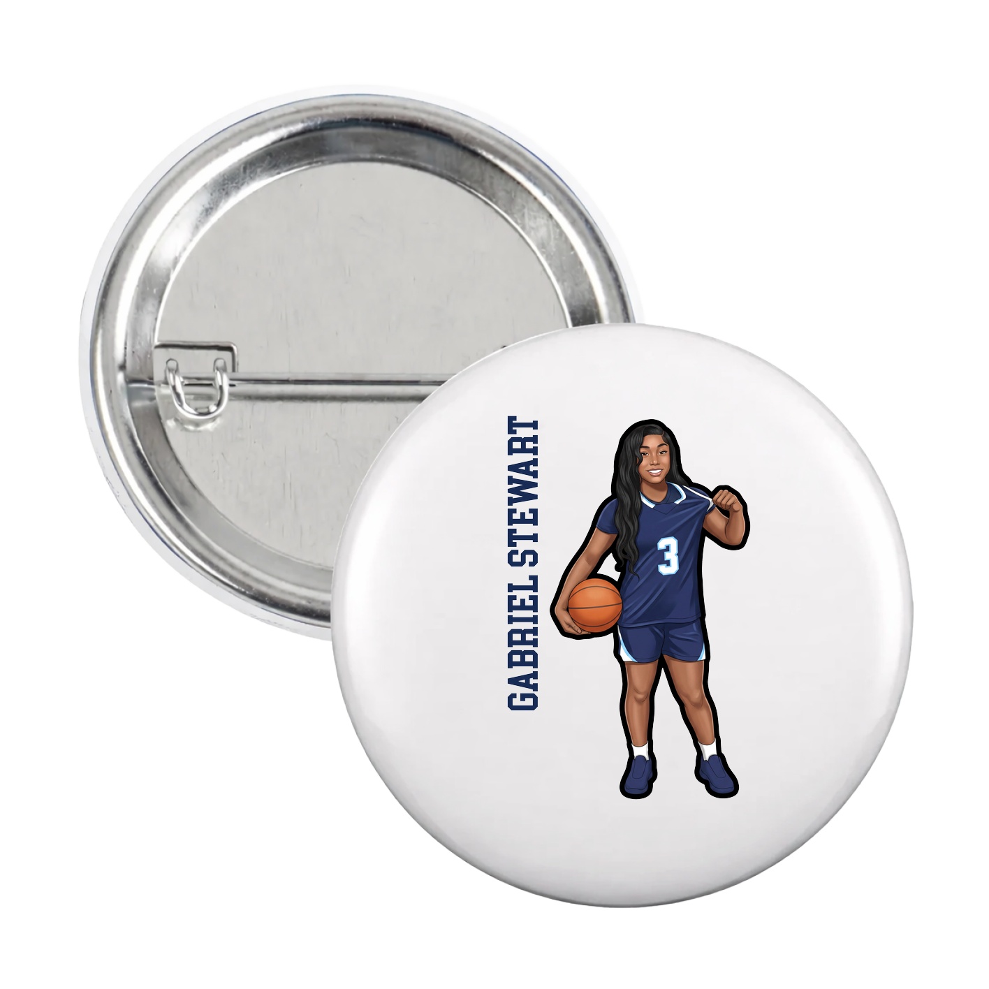 Game Day Button — Name Vertical in White