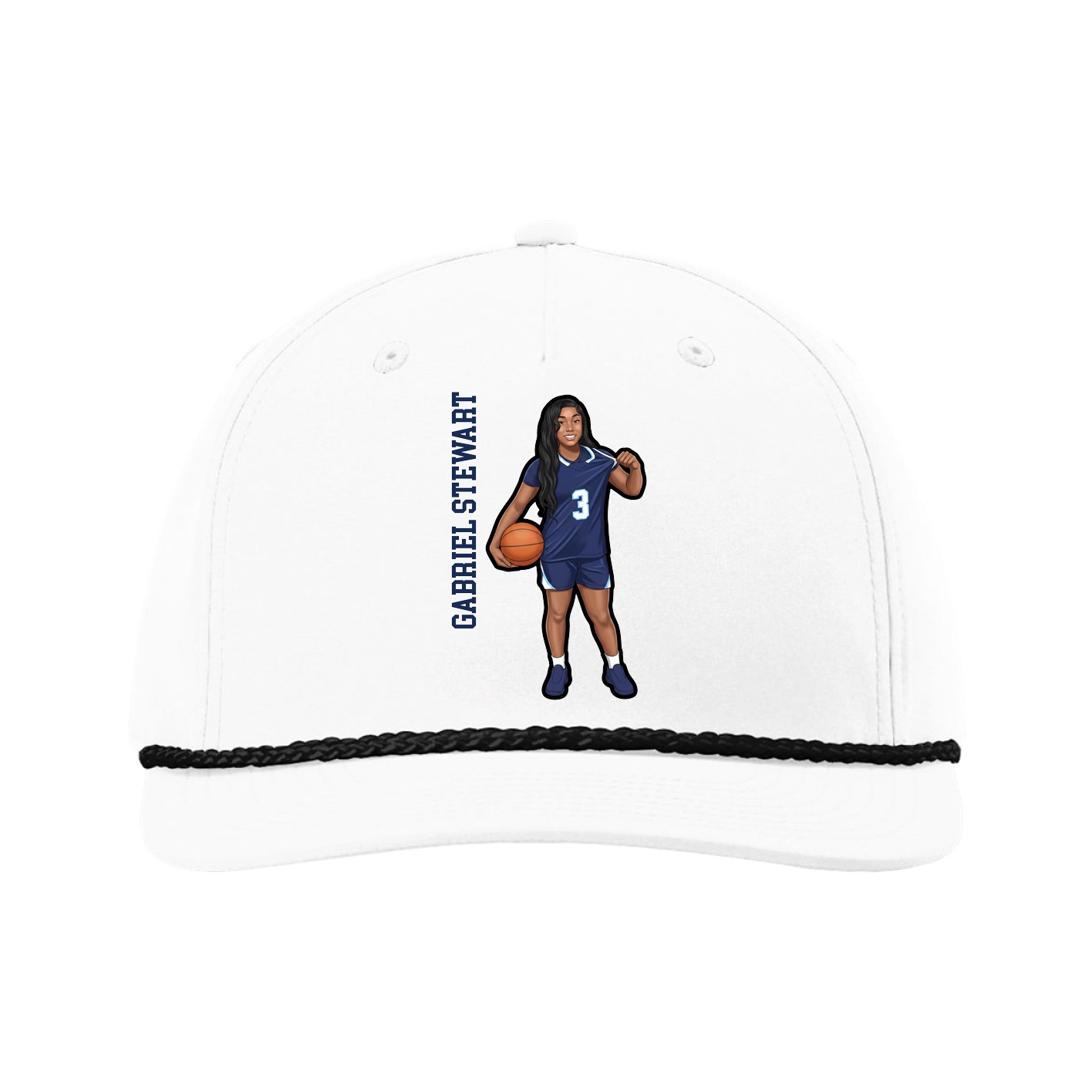Five-Panel Classic Rope Cap — Name Vertical in White