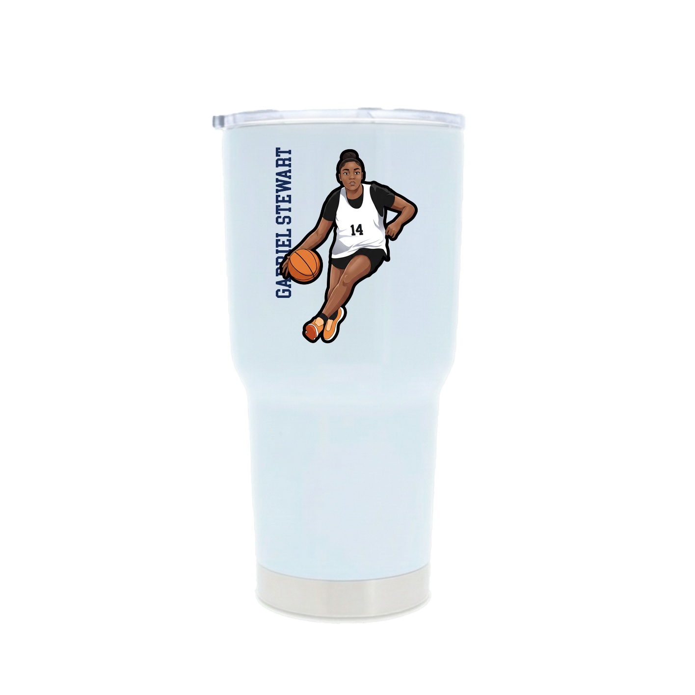 30oz Stainless Steel Tumbler — Name Vertical in White
