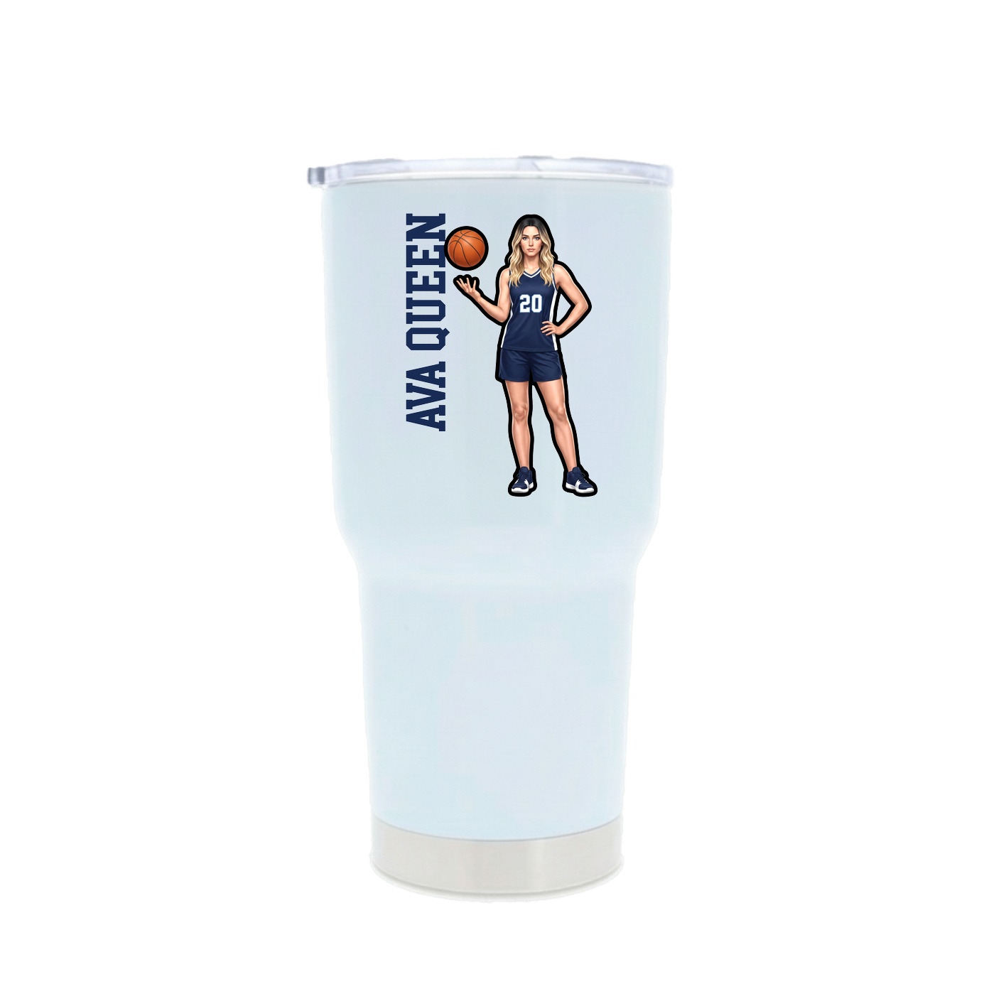 30oz Stainless Steel Tumbler — Name Vertical in White