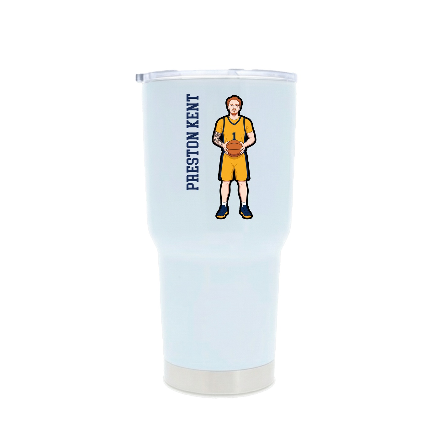 30oz Stainless Steel Tumbler — Name Vertical in White