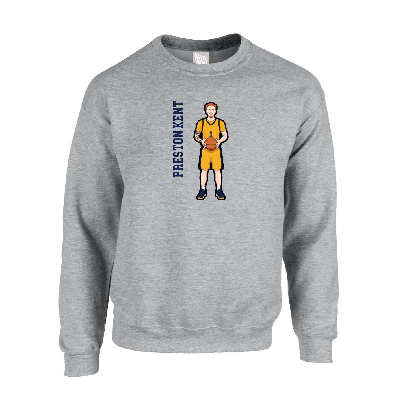 Fleece Crew — Name Vertical in Grey